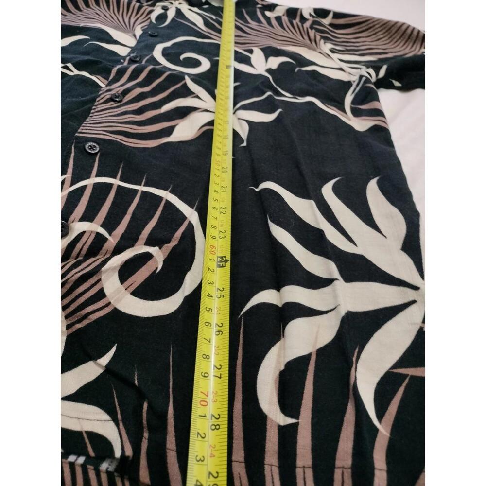 Cubavera Men's Large Rayon Hawaiian Shirt Black‎ Tan Palm Leaf Tropical Floral L - Picture 5 of 10